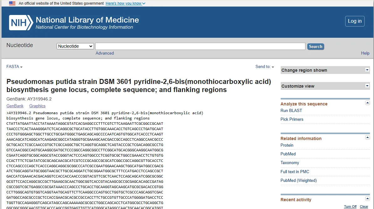 ncbi database fasta format info